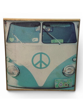 Target Retro VW Bus Canvas Wall Art Peace Sign Turquoise 12x12 Target Decor READ